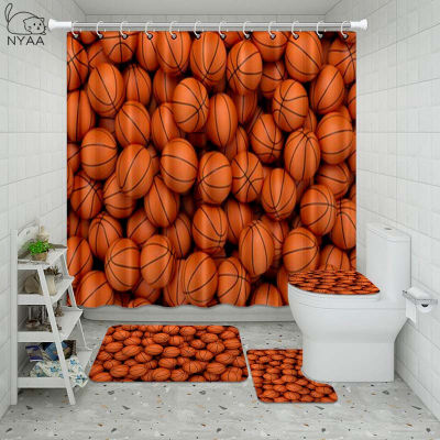 Vixm Basketball Sports&nbsp;Bathroom Waterproof Shower Curtain Set Pedestal Rug Lid Carpet Toilet Cover Set Bath Curtain Mat Set