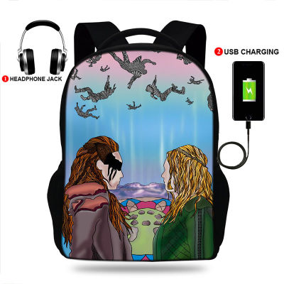 Women Fashion USB Charging Season 7 The 100 Backpack Laptop Backpack Teenagers School Bag Mochila Travel Bag Black