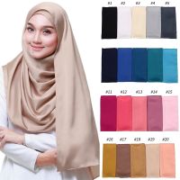 （A Simple）☸◕☢ Aibins Genuine Silk Satin Shawls Smooth Matte Luxe Tudung Bawal Women Dress Scarf Plain Hijab Long Headscarf Large Scarves Pashmina Free Gift WJ1021