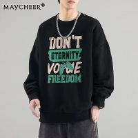 MAYCHEER เสื้อสเวตเตอร์แขนยาวเสื้อกีฬาคอกลมทันสมัยฤดูใบไม้ร่วงและฤดูหนาวเสื้อผ้าผู้ชายขนาดใหญ่