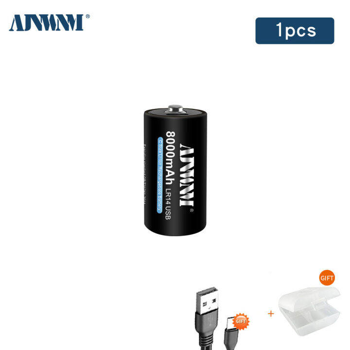 AJNWNM C Size LR14 C Cell Rechargeable Battery R14 8000mAh 1.5v LiIon Batteries for Flashlight