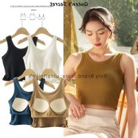 COD SDGREYRTYT [Queens Secret] Threaded vintage short top crop top with breast pad womens base tank top