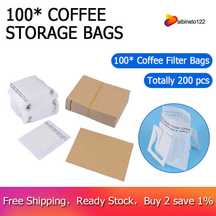 100 Set Combination Coffee Filter Bags and Kraft Paper Coffee Bag,Portable Office Travel Drip