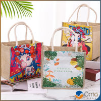 Orna กระเป๋ากระเป๋าทรงช้อปปิ้ง ผ้ากระสอบ กระเป๋าพิมพ์ลาย ใบเล็ก handbag มีสินค้าพร้อมส่ง