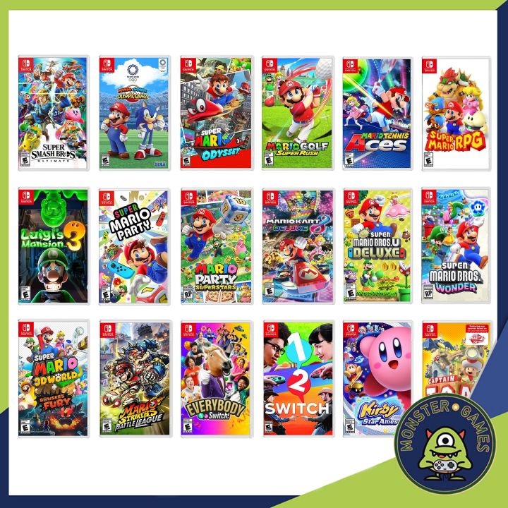 smash-bros-mario-sonic-olympic-mario-odyssey-mario-golf-luigi-mario-party-mario-kart-8-mario-bros-u-mario-3d-world-mario-paper-all-stars-mario-tennis-kirby-12-switch-switch-game-mario-wonder-mario-rpg