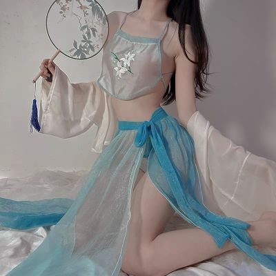 เสื้อคลุมอาบน้ำจีนแบบดั้งเดิมชุดผ้าพันแผลตาข่ายชุดชั้นในเซ็กซี่ชุดนอนสตรีแบบวินเทจ ROK Belah สูงชุดนอนผ้าบางสไตล์จีนโบราณ