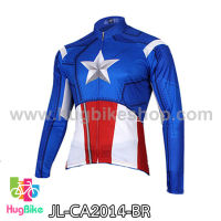 เสื้อจักรยานแขนยาว Captain America 14 สีน้ำเงินขาวแดง