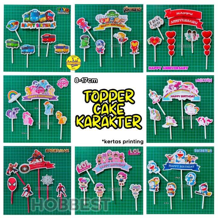 Topper Cake Kertas Karakter Pajangan Dekorasi Kue Hiasan Happy