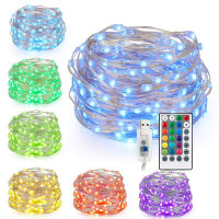 16สี LED เชือกแสงระยะไกล USB แบตเตอรี่ RGB LED ลวดทองแดงโคมไฟกันน้ำพวงมาลัยนางฟ้าแสงตกแต่งต้นคริสต์มาส