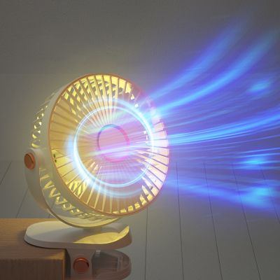 【YF】 USB Portable Car Fan with 360° Rotating LED Light Rechargeable 2400mah Desk Office Desktop Mini Clip Electric