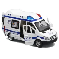 Zhenwei 1:32 Hospital Rescue Ambulance Police Diecast Metal Car Model with Pull Back Sound Light Toys Gifts BoysToy Car