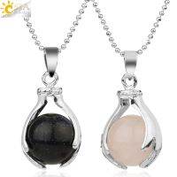 【YF】❄℗⊕  CSJA Pink Pendant Reiki Healing Round Bead Stone Hand Pendants Necklaces Men Jewelry G139