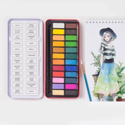 24-color Solid Watercolor Paint Sub-packed Red Iron Box Beginners Practice Hand Account Diy Hand-painted Watercolor Paint