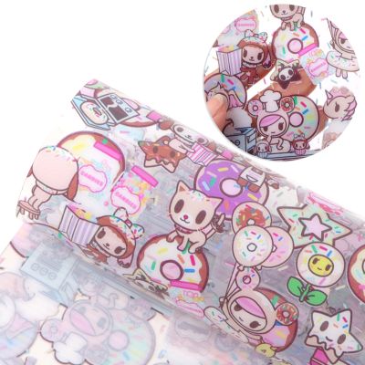 Transparent Jelly Faux Leather Sheets Roll Unicorn Printed Synthetic Leather Fabric Roll for Hair Bows Pouches Bags Fishing Reels