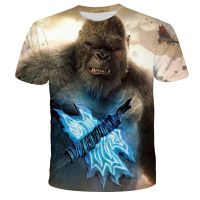 เสื้อยืดลาย Godzilla-เสื้อยืดลาย King Kong สำหรับเด็กหญิงเด็กชายฤดูร้อนแขนสั้นพิมพ์ลาย3มิติระบายอากาศได้ดีเสื้อผ้าเด็กเสื้อ