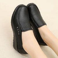 2020 Spring And Autumn New Womens Single Shoes Wedges Soft Sole Comfortable Large Size Mothers Leather Mid-heel Pumps