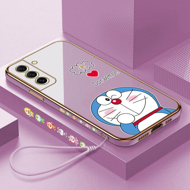 เคสโทรศัพท์สำหรับ-samsung-galaxy-s20-fe-s21-fe-5g-พร้อมสายคล้อง-เคลือบลายการ์ตูนโดราเอมอนฝาหลังนิ่ม