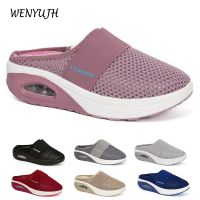 ☁﹍ Women Walking Shoes Air Cushion Slip On Orthopedic Shoes Ladies Platform Mules Mesh Lightweight Slippers Wedge Female Sneakers