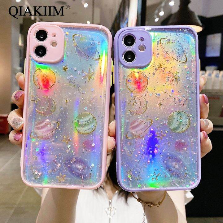 cold-noodles-เลเซอร์การ์ตูน-planet-star-เคสโทรศัพท์สำหรับ-iphone-12-mini-11-pro-max-xr-xs-8-7-plus-x-soft-clear-candy-สี-glitter-powder-cover