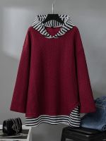 LILAJO Sweatshirt for Women - Plus Striped Print 2 in 1 Hoodie (Color : Burgundy, Size : X-Large)