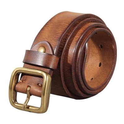 Lee is the belt man agio layer cowhide leather copper needle belt leisure belt; restoring ancient ways of middle-aged and young me--Copper buckle yellow cowhide belt