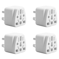 4X US Travel Plug Adapter EU/UK/AU/In/CN/JP/Asia/Italy/Brazil to USA (Type B), 3 Prong USA Plug, Charger Converter White