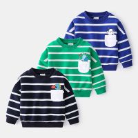 [COD] 2022 Boys Striped Sweater Loose Round Neck Pullover Cotton Terry Childrens Wear Long-sleeved