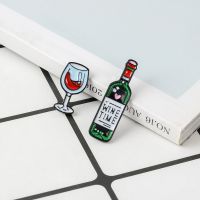 hot【DT】 Wine And Glasses Couple Pins Bottle cup Brooches Enamel Pin Badge Lovers Best Friend