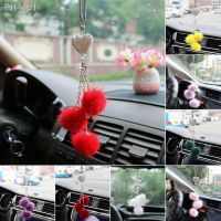 Car Hanging Pendant Sparkling Rhinestone Design with Plush Balls Vivid Color Shiny Visual Effect Decorative Alloy Heart Hanging