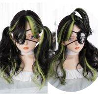 HOUYAN Combined with long wavy hair female black highlights green dyed black wig cosplay Lolita wig hot party wig Wig  Hair Extensions Pads