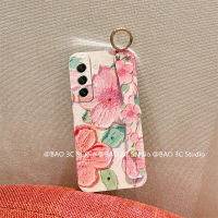 แวววาว เคสโทรศัพท์ Samsung Galaxy S23 + Ultra Plus A34 A54 5G เคส นิ่มแฟชั่นใหม่ลายดอกไม้ภาพสีน้ำมันบลูเรย์ป้องกันการตกพร้อมสายรัดข้อมือสดใหม่2023