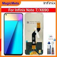 MagicMeta หน้าจอเดิมสำหรับ Infinix Note 7/อะไหล่ชิ้นส่วนจอสัมผัสแอลซีดีของเครื่องแปลงดิจิทัล X690กรอบกลางสำหรับ Infinix Note 7 X690