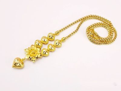 apata jewelry สร้อยคอระย้า 2สลึง 20นิ้ว เต๋าหัวใจเรียงดอกชบา ทองปลอมไม่ลอก สร้อยชุบเศษทองแท้ ทองแท้เยาวราช ทอง18k สร้อยทองชุบเหมือนแท้ ไม่ลอก