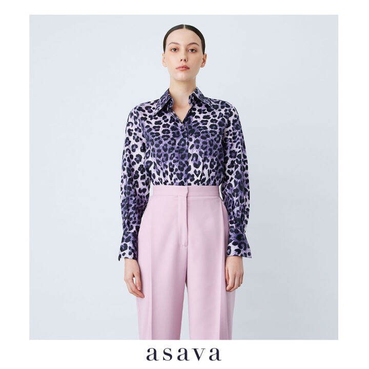 asava-ss22-asava-leopard-shirt-เสื้อเชิ้ตผู้หญิง-อาซาว่า-แขนยาว-ทรงคลาสสิค-ผ้าลายเสื้อดาว