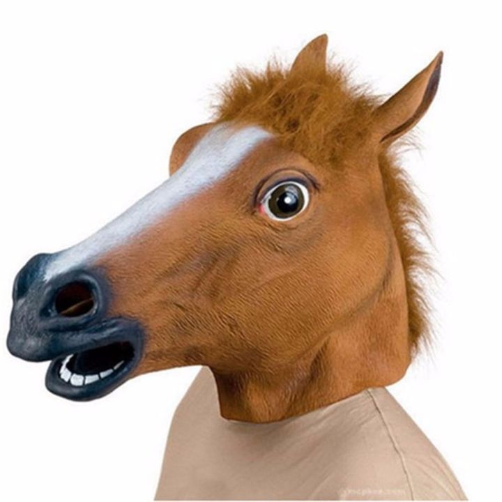 chat-support-hgestore-ขายดีคอสเพลย์ม้าสีน้ำตาลยางที่น่าขนลุกสวมหน้ากากของสัตว์ม้ายูนิคอร์น
