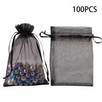 {Packing Shop} 100ชิ้นเครื่องประดับถุงเก็บของ Tulle กระเป๋าหูรูดที่วางเครื่องประดับกระเป๋าเครื่องประดับงานแต่งงานของขวัญขนมหวานคริสต์มาส25