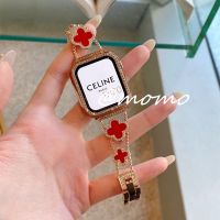 สายนาฬิกาข้อมือ สเตนเลส สี่แฉก หรูหรา สําหรับ Apple Watch Ultra SE S8 7 5 4 3 6 SE 45 มม. 41 มม. 40 มม. 44 มม. 49 มม.