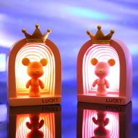 Autumn And Winter New European Style Bear Small Night Lamp Cartoon Crown Bear Star Light Boys Bedroom Bedside Table Decoration