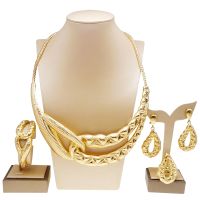 【lz】❀  Dubai Ouro Conjunto de Jóias para Mulheres Colar Banhado a Ouro 24 Requintados Brincos Italianos Pulseira Original Banquete Festa Presente Moda