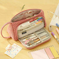 INS Portable Pen Bag Macaron Color Large-capacity Corduroy Pencil Case Multi-function Stationery Bag