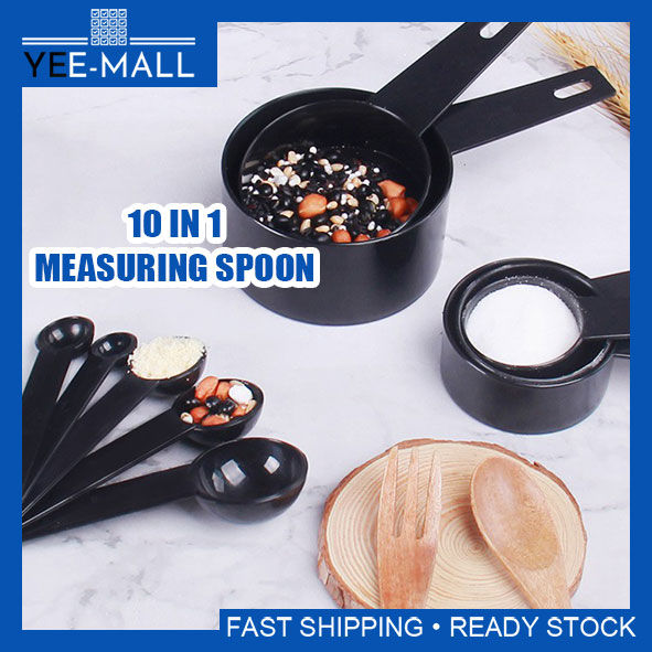 10pcs/set Measuring Spoons Black Plastic Measuring Cups Useful Sugar Cake  Baking Spoon Measuring Set Tools For Baking Coffee Tea