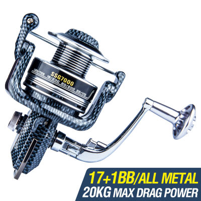 17 + 1BB 20กก.ลากสูงสุดโลหะ Reel Pancing Sea รอกตกปลา5.5:1 Spinning Reel Mesin Pancing