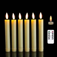 3D Wick Flameless Candlesticks Flickering Led Taper Candle w/Remote&amp;Timer function 7.5 Inch Ivory Battery Operated Window Candle