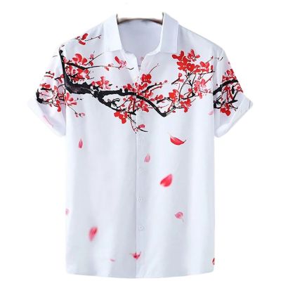 เสื้อฮาวายเสื้อเชิ้ตแขนสั้นลายดอกไม้สไตล์จีนสำหรับผู้ชายฤดูร้อนแห้งเร็วขนาดพิเศษเสื้อเสื้อยืดชาย Camisa