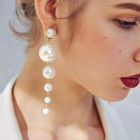 Womens Elegant Big Simulated Pearl Long Tassel Earrings Ear Stud Jewelry Gift