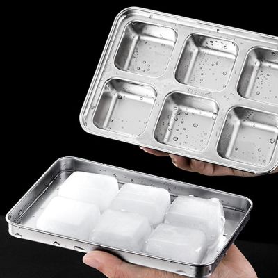 6 Grid Ice Cube Mold Stainless Steel Ice Mold Food Grade Ice Cube Square Tray Mold DIY Bar Ice Block Maker Ice Tray Box Mould Ice Maker Ice Cream Moul