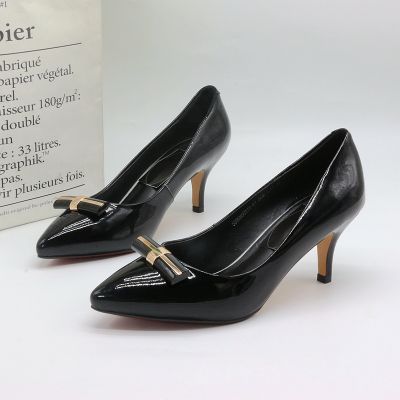 Withdraw from Cupboard European and American Fashion All-Match Patent Leather Low-Cut Pointed High Heels Stilettos Bow Pumps Womens 2021 New