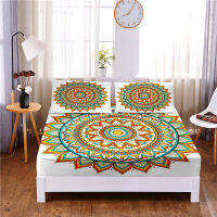 Circular Pattern Printed 3pc Polyester Fitted Sheet Mattress Cover Four Corners with Elastic Band Bed Sheet Pillowcases