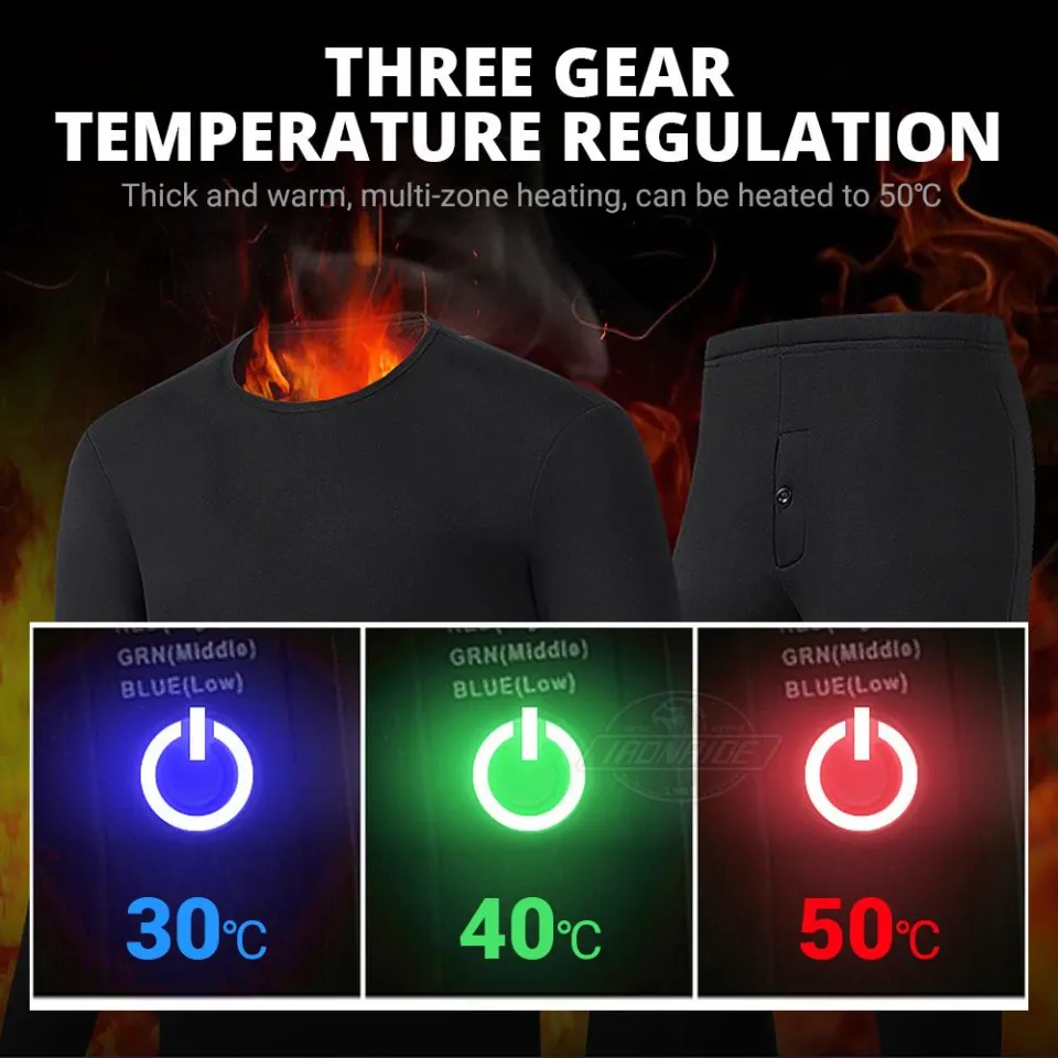 Heating Jacket Underwear Heated Thermal Underwear USB Electric Heating Long  Johns Fleece Pajamas Skiing Winter Clothes Warming Color: Man Pants, Size:  XL