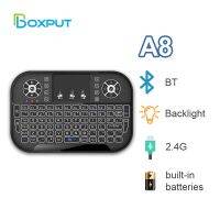 A8เสียงขนาดเล็ก2.4กรัมแสงไฟแป้นพิมพ์แอร์เมาส์แบบ Bluetooth รีโมทคอนโทรลไร้สายแบบสัมผัสได้กล่องสำหรับสมาร์ททีวีทัชแพดพีซี